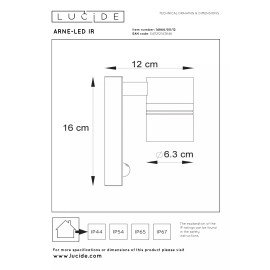 ARNE-LED — āra sienas prožektors, Ø6,3, LED, kustības sensors, satīna hroma (Lucide)