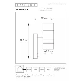 ARNE-LED — āra sienas prožektors, Ø6,3, LED, kustības sensors, satīna hroma (Lucide)