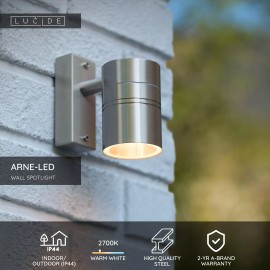 ARNE-LED āra sienas prožektors LED GU10 1x5W matēts hroms (Lucide)