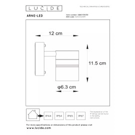 ARNE-LED — āra sienas prožektors, Ø6,3, LED, 1xGU10, melna (Lucide)