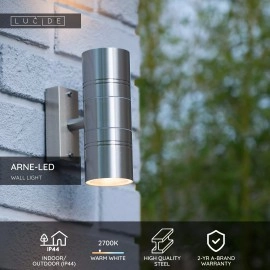 ARNE-LED — āra sienas lampa, Ø6,3, LED, 2xGU10, satīna hroma (Lucide)
