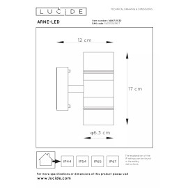 ARNE-LED — āra sienas prožektors, Ø6,3, LED, 2xGU10, melna (Lucide)