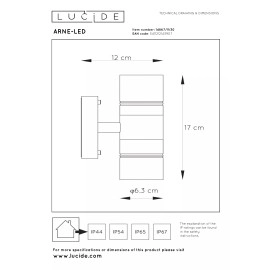ARNE-LED — āra sienas prožektors, Ø6,3, LED, 2xGU10, melna (Lucide)