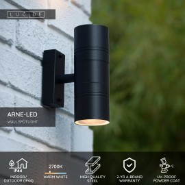 ARNE-LED — āra sienas prožektors, Ø6,3, LED, 2xGU10, melna (Lucide)
