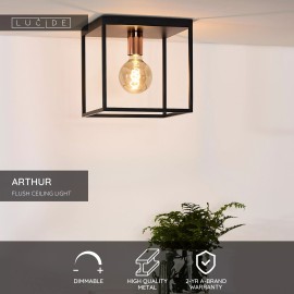 ARTHUR griestu lampa 25 cm 1xE27 melna / vara (Lucide)