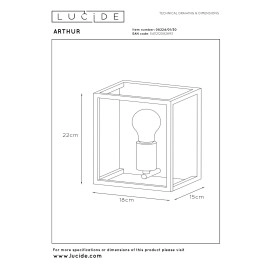 ARTHUR sienas lampa 18,5x16 cm 1xE27 melna (Lucide)