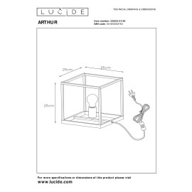 ARTHUR galda lampa 26x26 cm 1xE27 melna (Lucide)