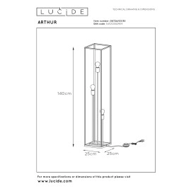 ARTHUR stāvlampa 141x26 cm 3xE27 melna (Lucide)