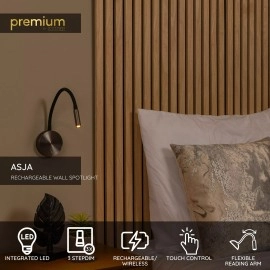 ASJA uzlādējama LED sienas lasīšanas lampa 3 W 2700 K pelēkā metāla apdarē (Lucide)