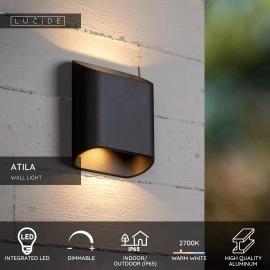 ATILA āra sienas lampa LED 2×5W 2700K melna (Lucide)
