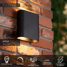 ATILA āra sienas lampa LED 2×5W 2700K melna (Lucide)