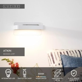 ATKIN sienas/nakts LED lampa 6 W 3000K USB balta (Lucide)