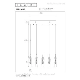 BERLIANE Piekaramā lampa LED dim 5x4W 2700K caurspīdīga (Lucide)