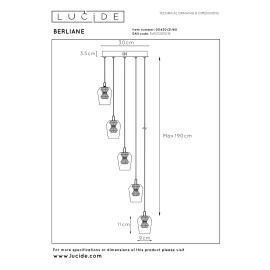 BERLIANE Piekaramā lampa LED dim 5x4W 2700K caurspīdīga (Lucide)