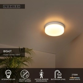 BISKIT Vannas istabas griestu lampa ar sensoru 1x12W integrēts LED IP44 balta (Lucide)
