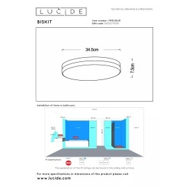BISKIT vannas istabas griestu lampa Ø34,5 cm LED 1x24W 2700K IP44 ar kustības sensoru balta (Lucide)