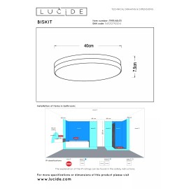 BISKIT vannas istabas griestu lampa Ø40 cm LED 1x36W 2700K IP44 ar kustības sensoru balta (Lucide)
