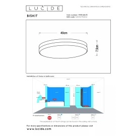 BISKIT vannas istabas griestu lampa Ø40 cm LED 1x36W 2700K IP44 ar kustības sensoru balta (Lucide)
