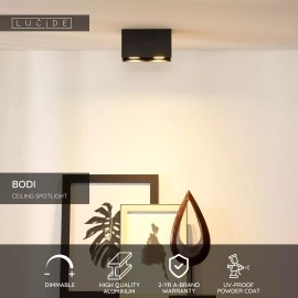 BODI griestu prožektors 16,5 cm 2xGU10 melna (Lucide)