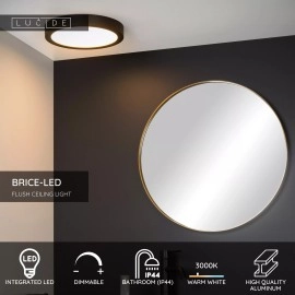 BRICE-LED vannas istabas griestu lampa Ø 30 cm LED dimmējama 30W 3000K IP44 melna (Lucide)