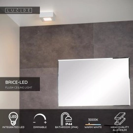 BRICE-LED vannas istabas griestu lampa 10x10 cm LED dimmējama 8W 3000K IP44 balta (Lucide)