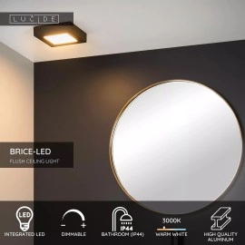 BRICE-LED vannas istabas griestu lampa 16x16 cm LED dimmējama 15W 3000K IP44 melna (Lucide)
