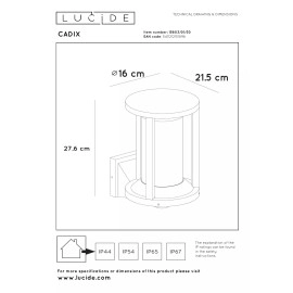 CADIX āra sienas lampa 1x15W E27 IP65 melna (Lucide)
