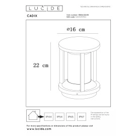 CADIX āra stabiņa lampa 1x15W E27 IP65 melna (Lucide)