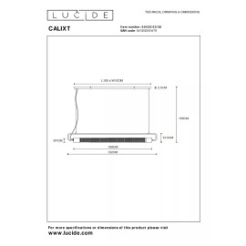 CALIXT piekaramā lampa garums 122 cm 2xE27 melna (Lucide)