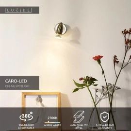 CARO-LED griestu prožektors Ø9 cm GU10 1 x 5 W 2700K satīna hroms (Lucide)