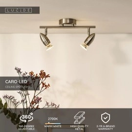 CARO-LED griestu prožektors GU10 2 x 5 W 2700K satīna hroms (Lucide)