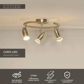 CARO-LED griestu prožektors Ø31 cm GU10 3 x 5 W 2700K satīna hroms (Lucide)