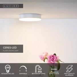 CERES-LED vannas istabas griestu lampa Ø21,5 cm LED 30W IP44 balta (Lucide)