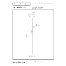CHAMPION-LED stāvlampa lasīšanai LED 20W + 4W satīna hroma (Lucide)