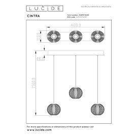 CINTRA piekaramā lampa LED 3x4,7 W 2700 K 48 cm caurspīdīga (Lucide)