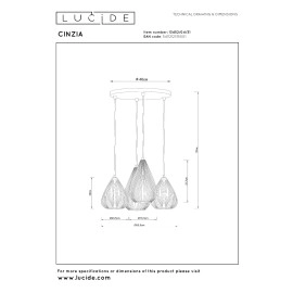 CINZIA piekaramā lampa Ø55,5 cm 4xE27 balta (Lucide)