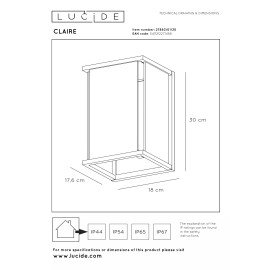 CLAIRE — āra sienas lampa, 1xE27, 15W, IP54, antracīta (Lucide)