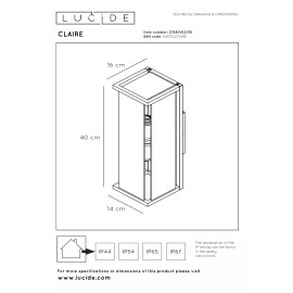 CLAIRE — āra sienas lampa, 2xE27, 15W, IP54, antracīta (Lucide)