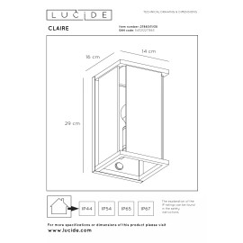 CLAIRE — āra sienas lampa, 1xE27, 15W, IP54, antracīta (Lucide)