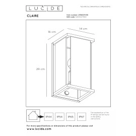 CLAIRE — āra sienas lampa, 1xE27, 15W, IP54, antracīta (Lucide)