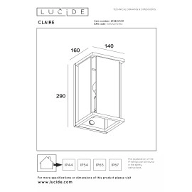 CLAIRE — āra sienas lampa, 1xE27, 15W, IP54, Metal, balta (Lucide)