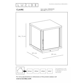 CLAIRE — āra stabiņš, 1xE27, 15W, IP54, antracīta (Lucide)