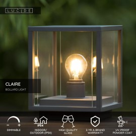 CLAIRE — āra stabiņš, 1xE27, 15W, IP54, antracīta (Lucide)