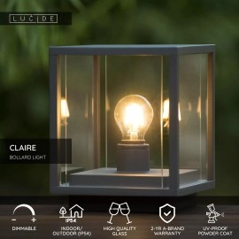 CLAIRE — āra stabiņš, 1xE27, 15W, IP54, antracīta (Lucide)