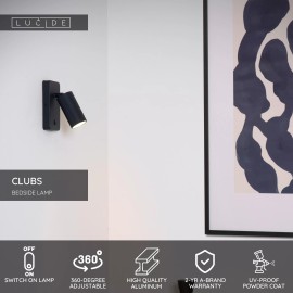 CLUBS gultas / sienas lampa 1xGU10 melna