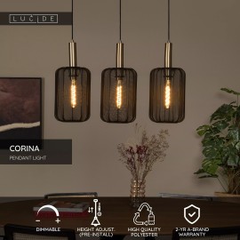 CORINA piekaramā lampa 3xE27 melna (Lucide)