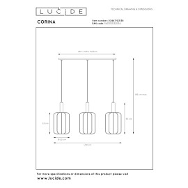 CORINA piekaramā lampa 3xE27 krēmkrāsas (Lucide)