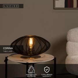 Galda lampa CORINA Ø40 cm 1xE27 40W melna (Lucide)