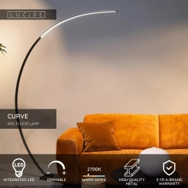 CURVE lokveida LED stāvlampa 15 W 2700K melna (Lucide)