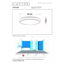 DASHER Vannas istabas griestu lampa ar sensoru 1x12W integrēts LED IP44 melna (Lucide)